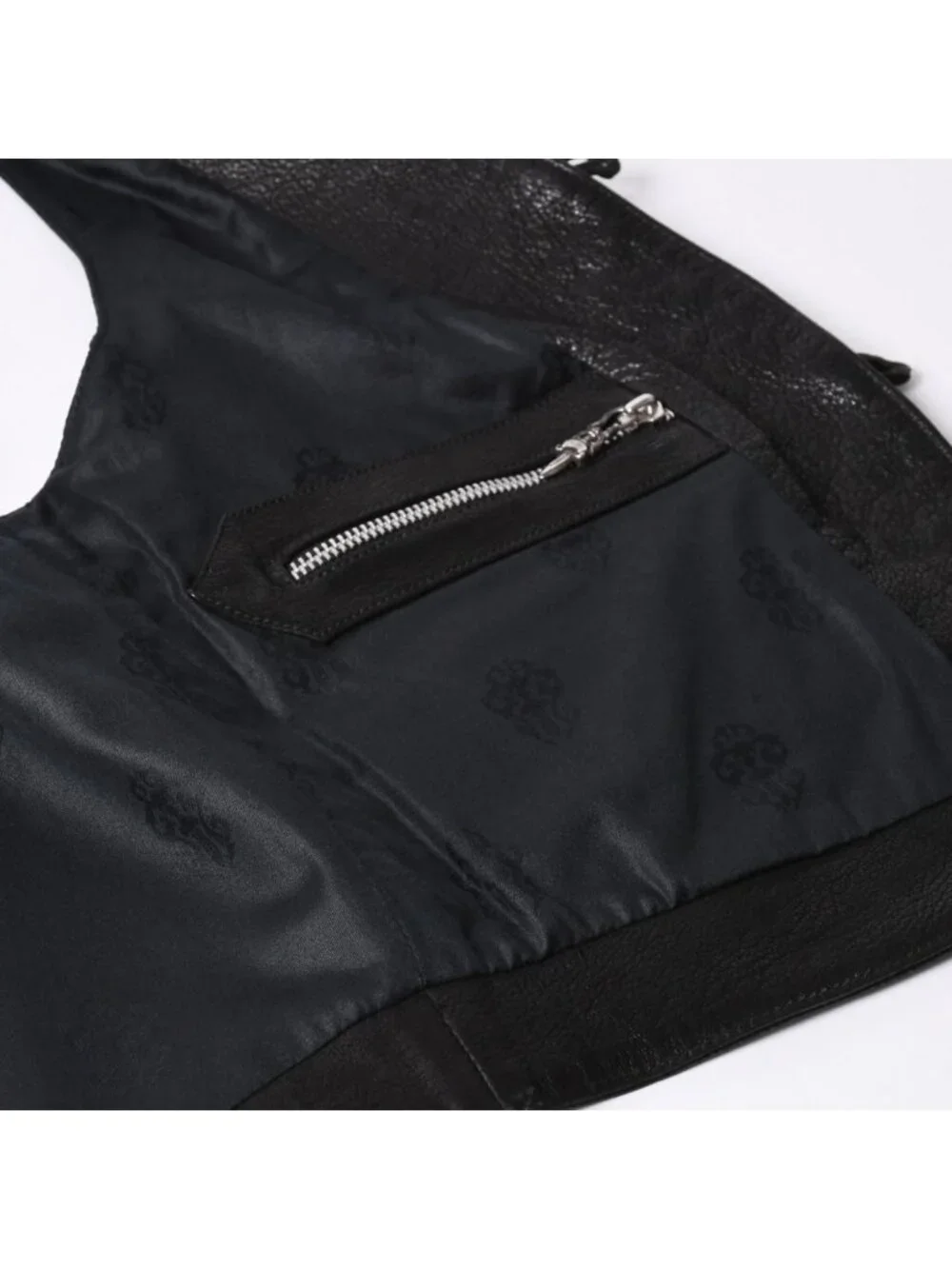 Chrome Hearts Vest Leather Dagger Zip Black Silver